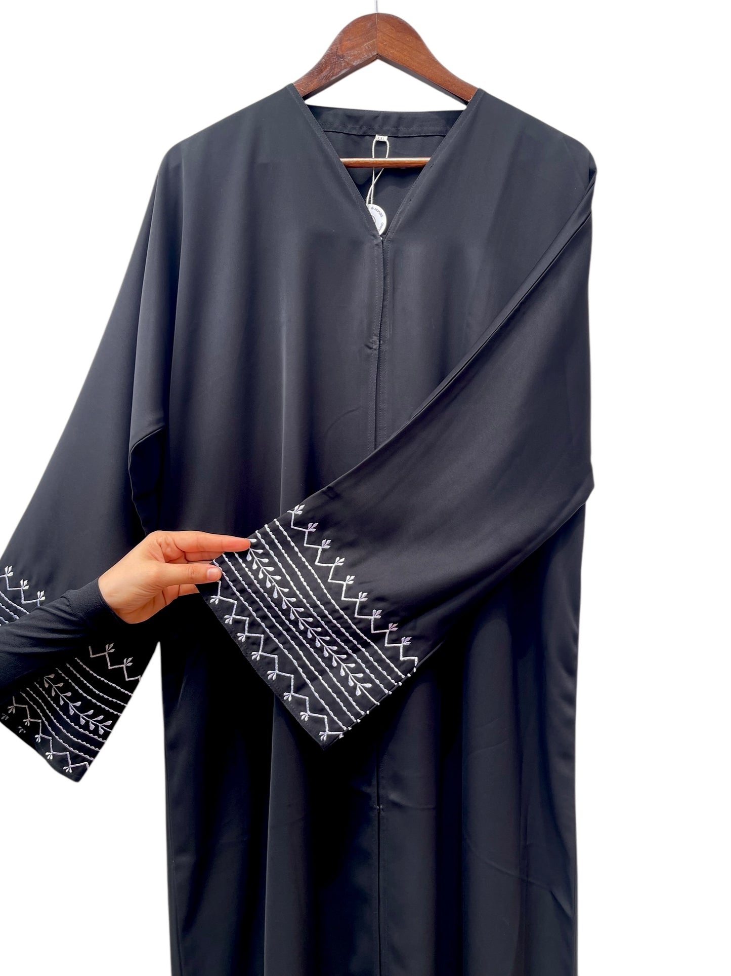 Black TikTok Abaya with White Embroidery - RF Abayas