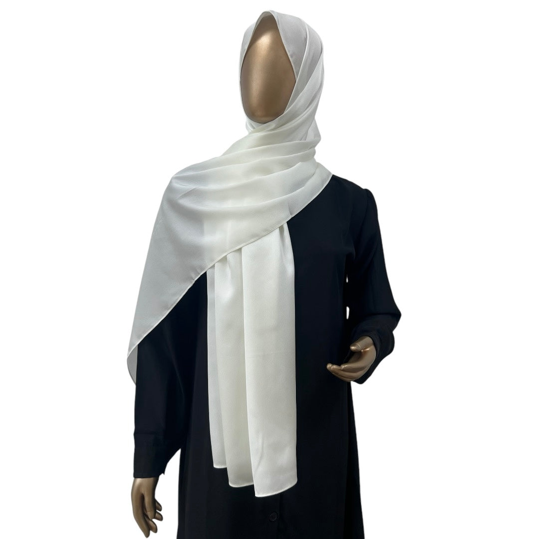Lavender rose Bubble Satin hijab by RF Abayas, featuring smooth, shiny fabric with a soft, elegant drape.