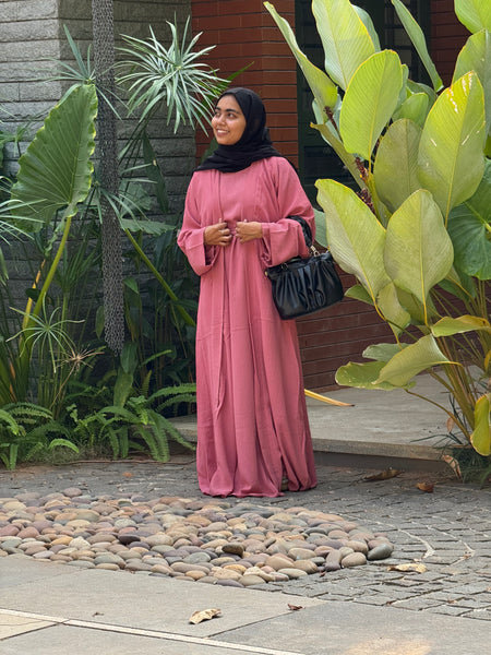 CEY Crush Overcoat Abaya Set – Charm Pink - RF Abayas