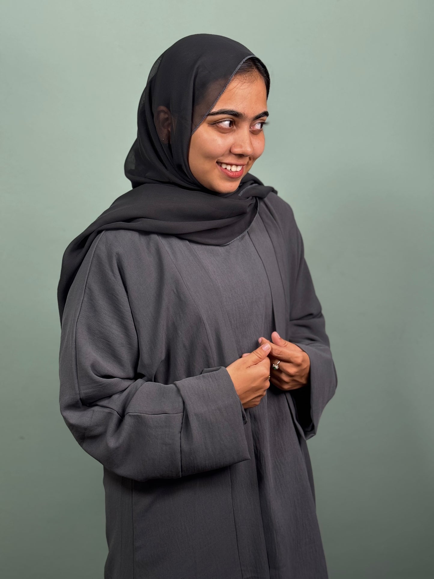 CEY Crush Overcoat Abaya Set - Dark Grey - RF Abayas