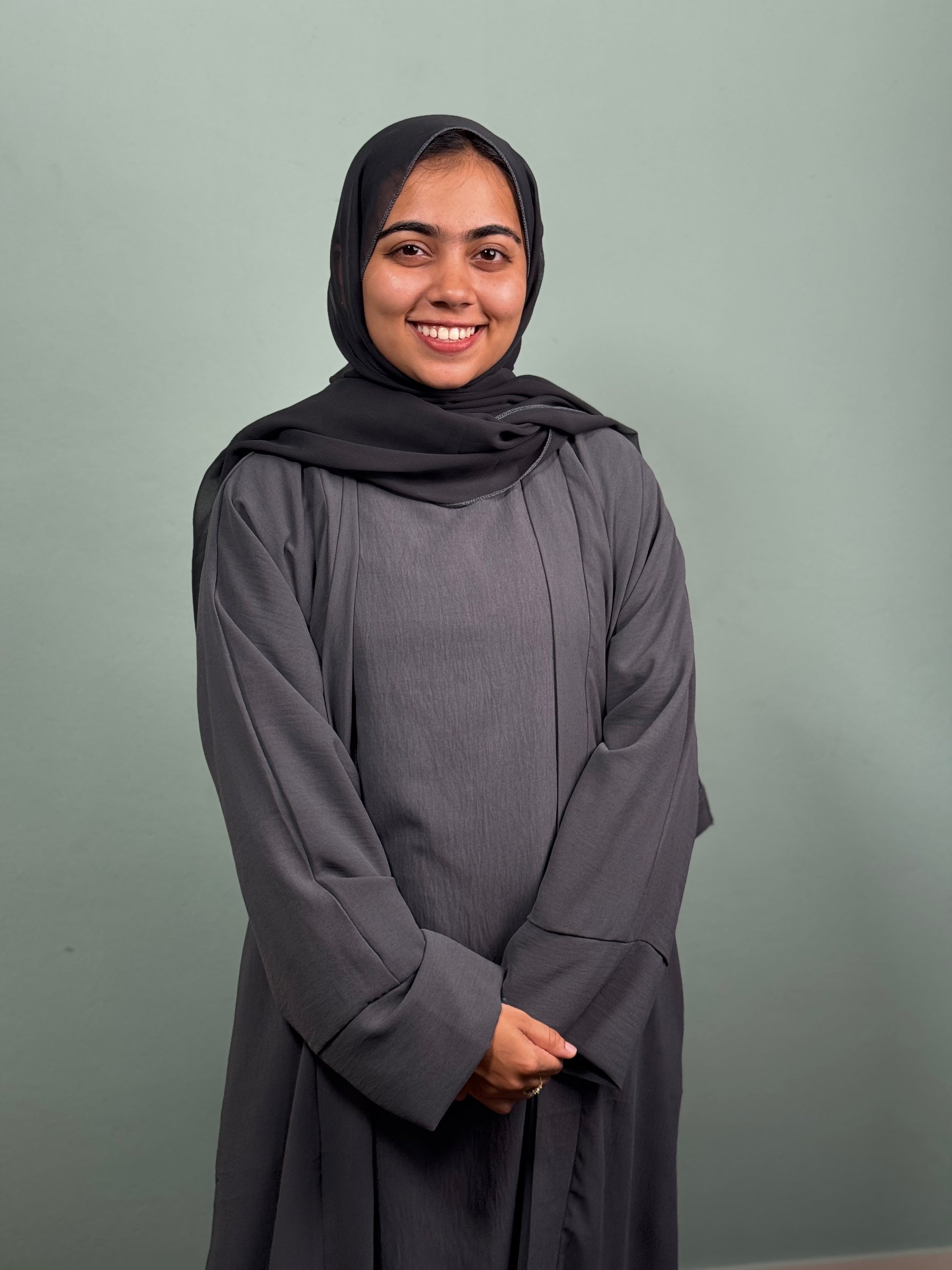 CEY Crush Overcoat Abaya Set - Dark Grey - RF Abayas