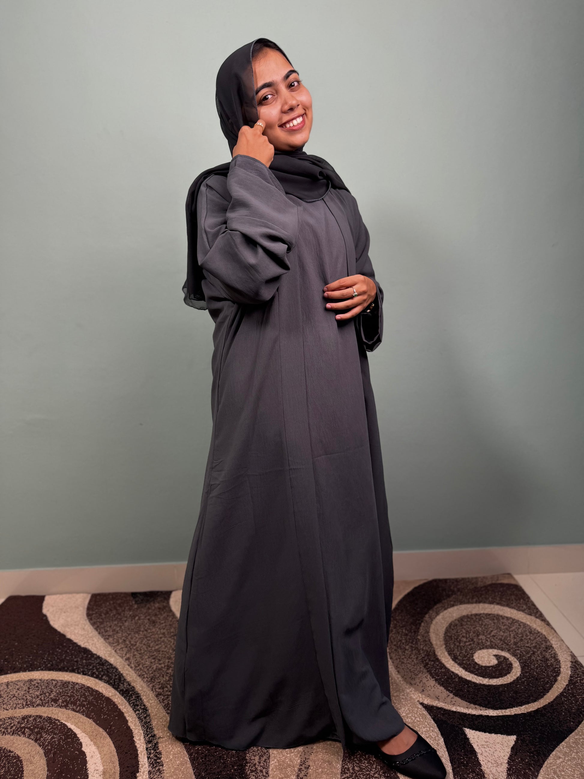CEY Crush Overcoat Abaya Set - Dark Grey - RF Abayas