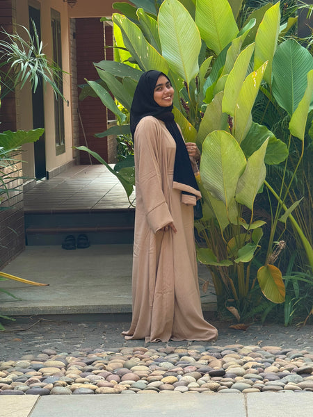 CEY Crush Overcoat Abaya Set – Desert Sand - RF Abayas