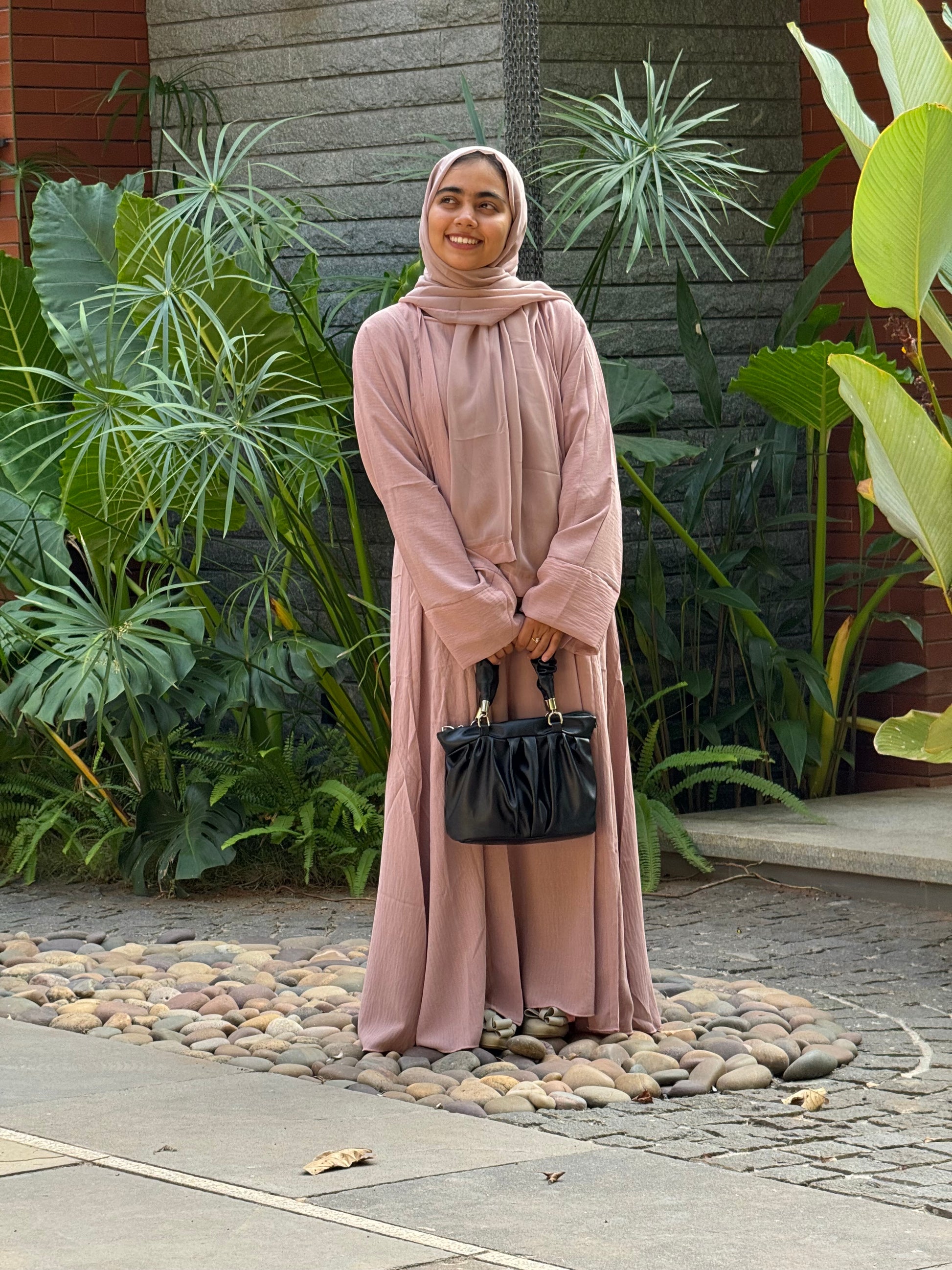 CEY Crush Overcoat Abaya Set - Dusty Pink - RF Abayas