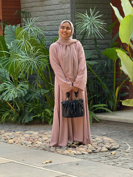 CEY Crush Overcoat Abaya Set - Dusty Pink - RF Abayas