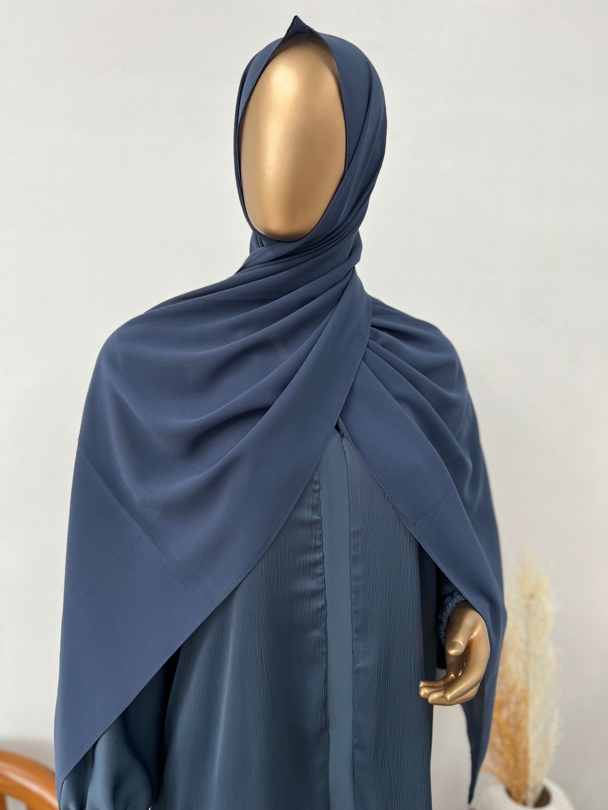 RF Abayas Everyday Comfort TikTok Abaya in Dark Slate Blue, featuring flowing fabric and modest design for elegant everyday wear.