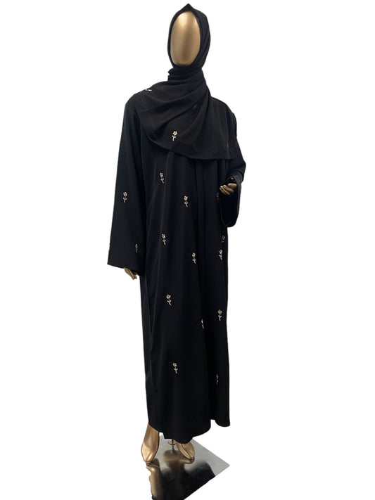 Flower Embroidered Korean Nida Abaya - RF Abayas