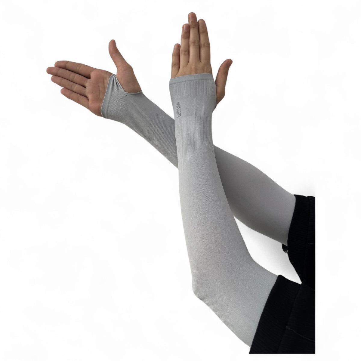 Black UV cut arm sleeve extender by RF Abayas, high-quality fabric offering sun protection and arm coverage.