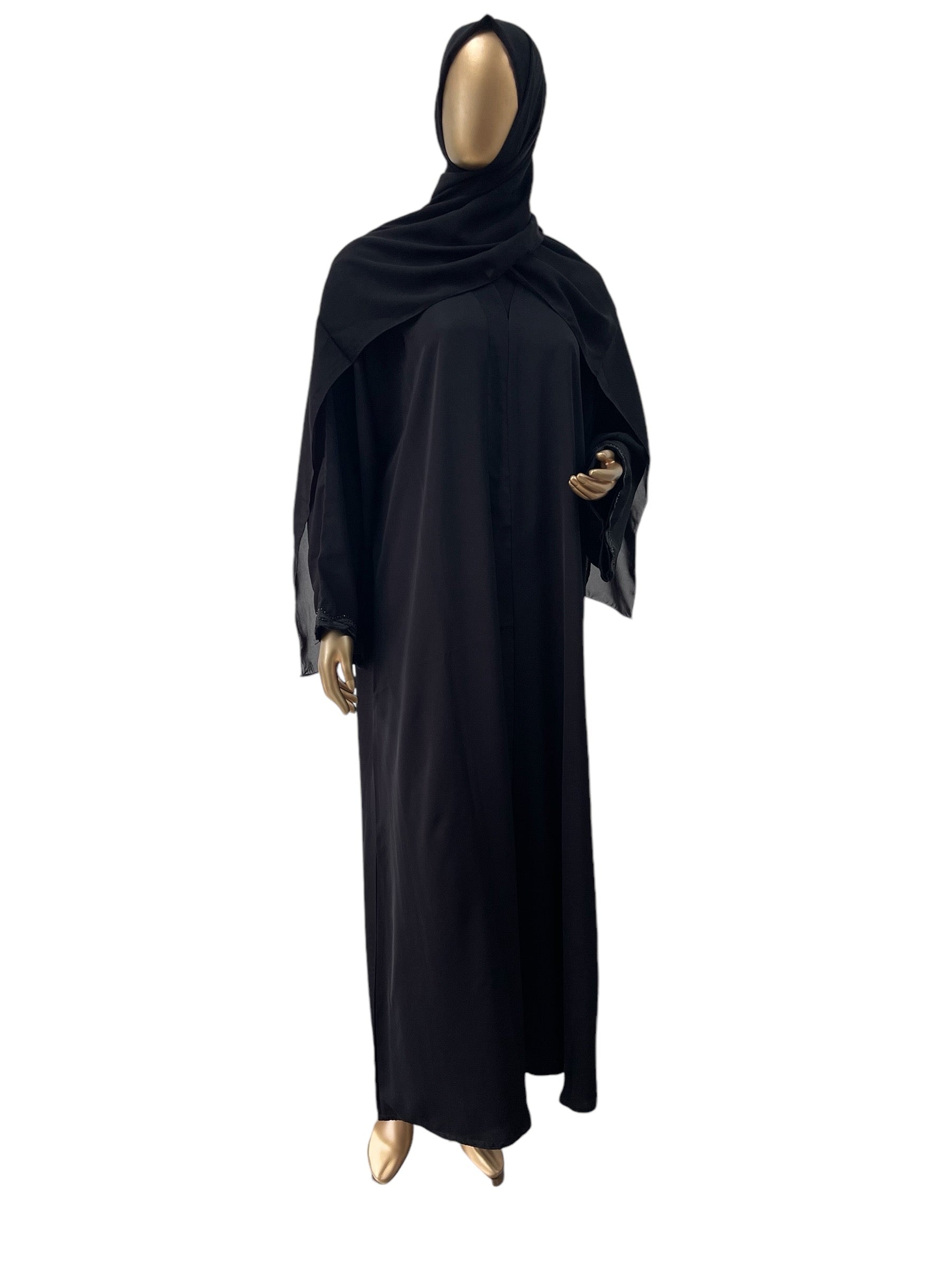 Korean Nida Abaya with Black bead lace work on sleeves - RF Abayas