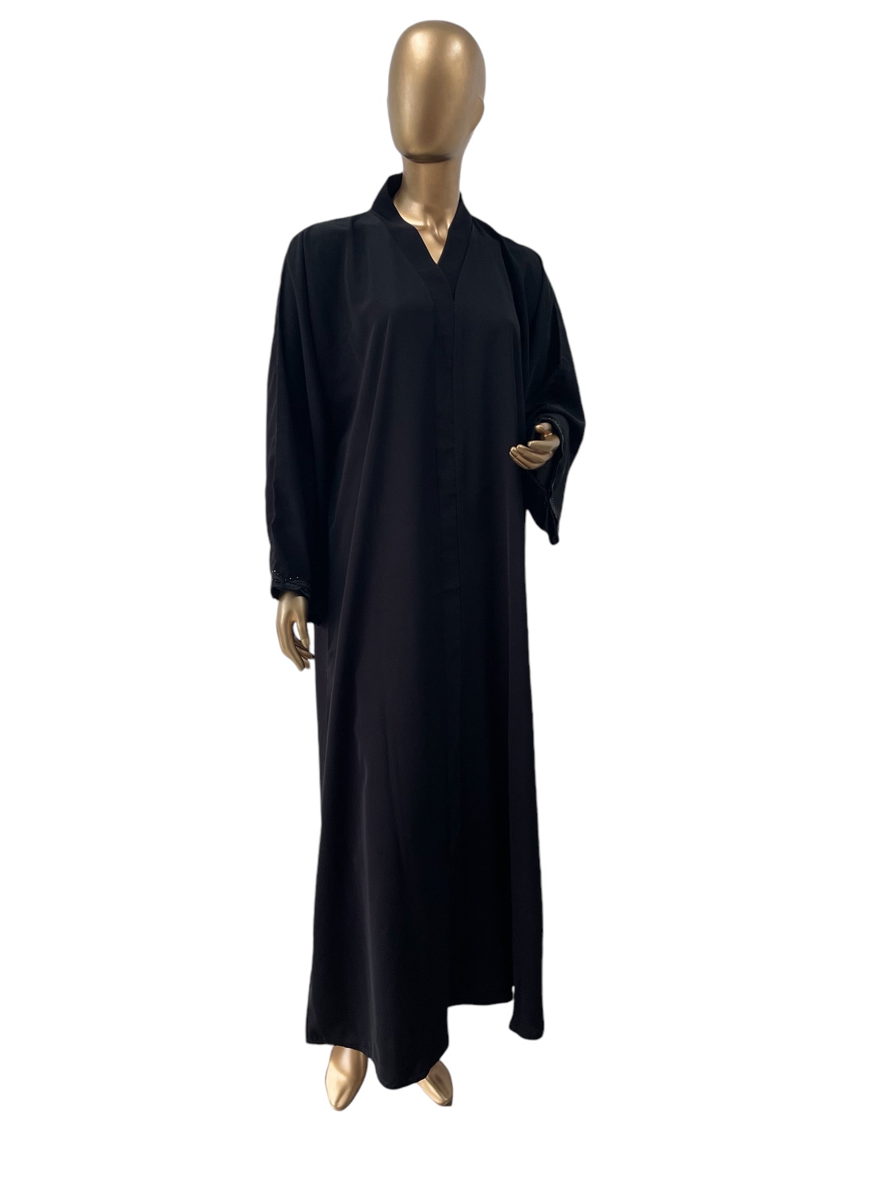 Korean Nida Abaya with Black bead lace work on sleeves - RF Abayas