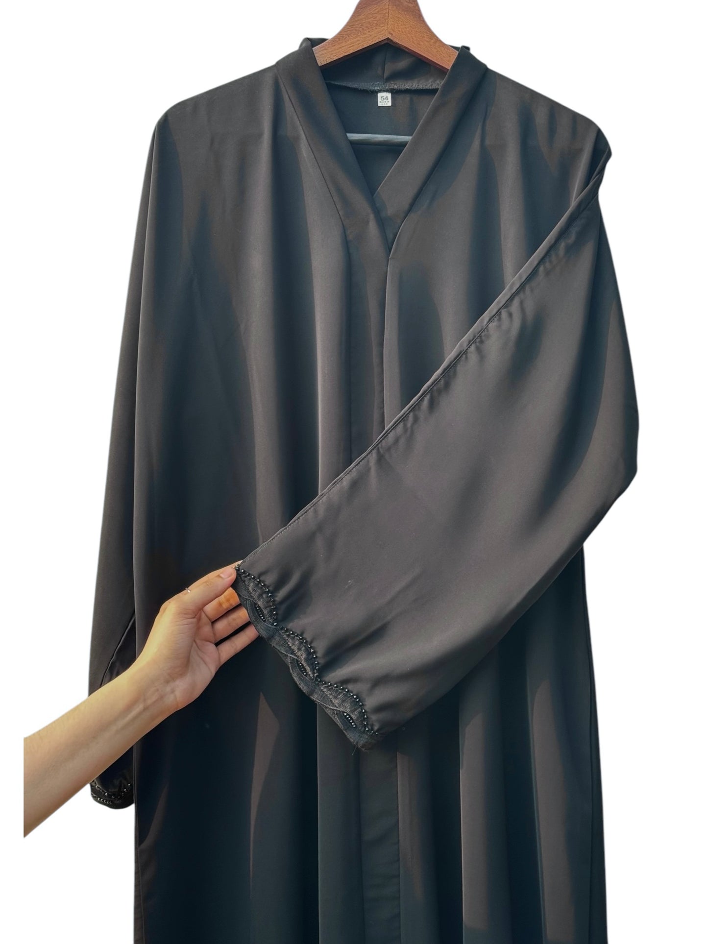 Korean Nida Abaya with Black bead lace work on sleeves - RF Abayas