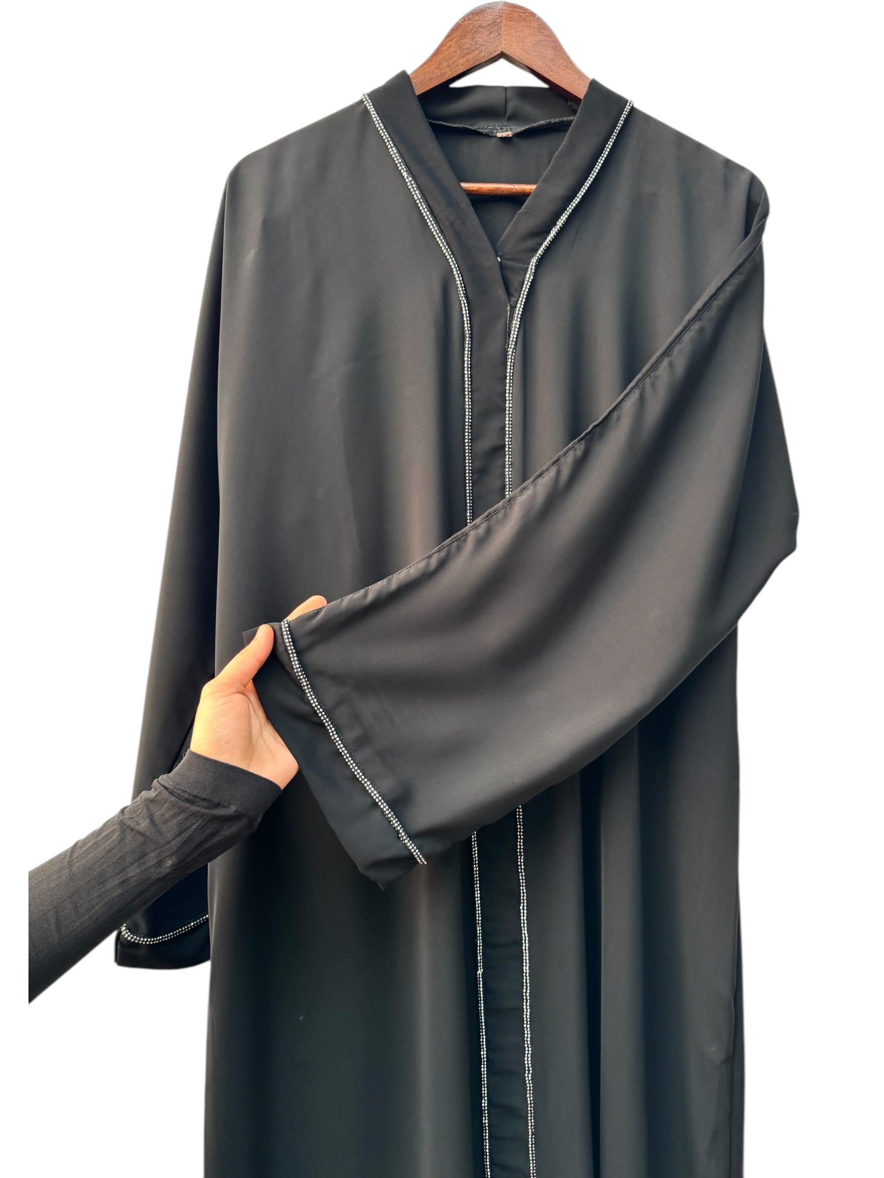 Korean Nida Abaya with Silver Stone Lace - RF Abayas