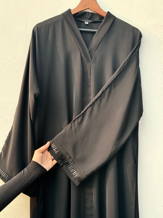Korean Nida Black Abaya with Lace Border on Sleeve - RF Abayas