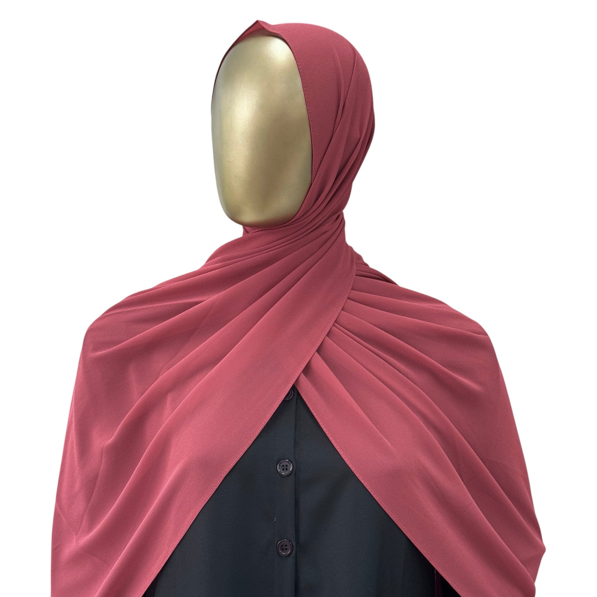Malaysian Georgette hijab in camel color from RF Abayas, showcasing lightweight, flowing fabric and elegant drape.