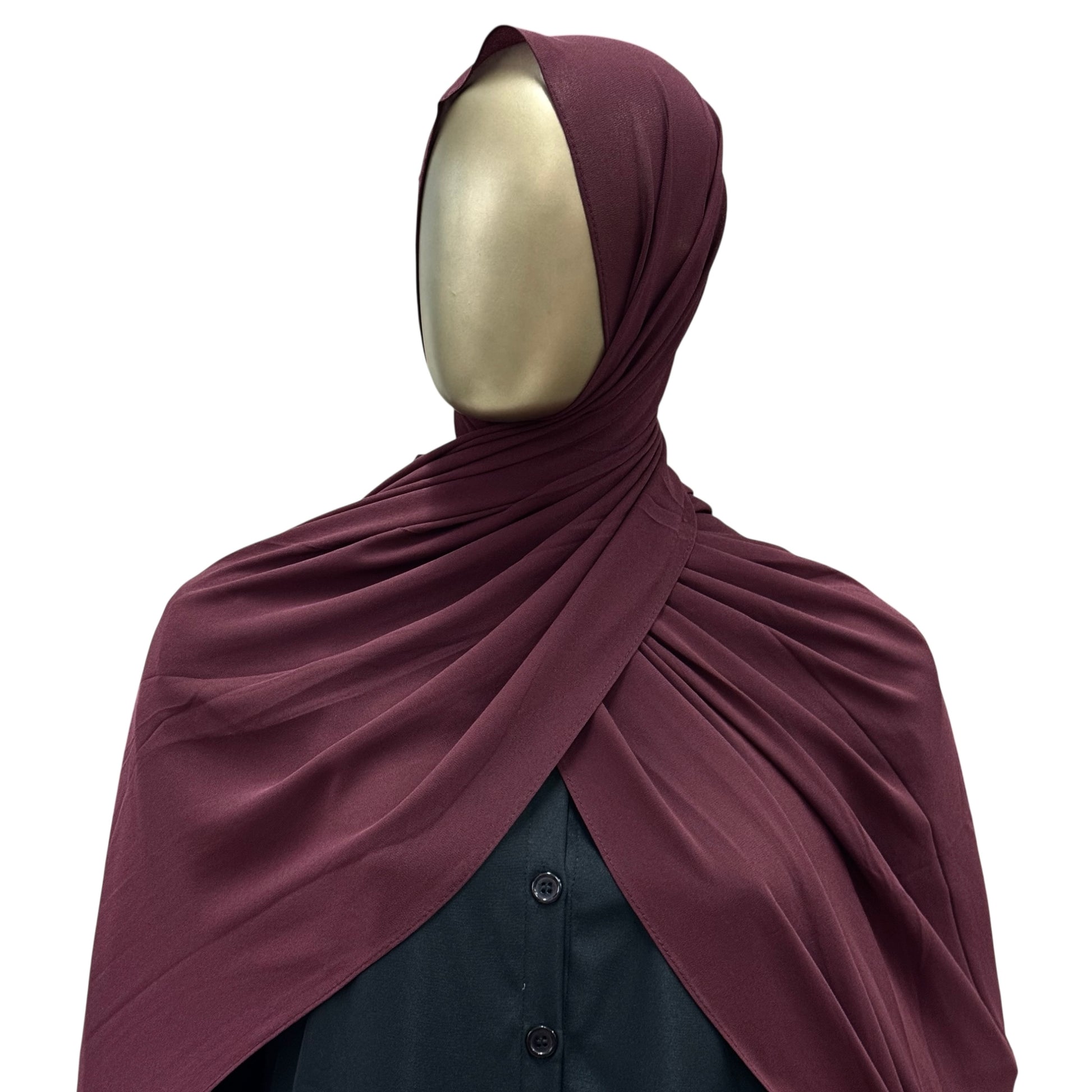 Malaysian Georgette hijab in camel color by RF Abayas, featuring lightweight and elegant fabric suitable for everyday wear.