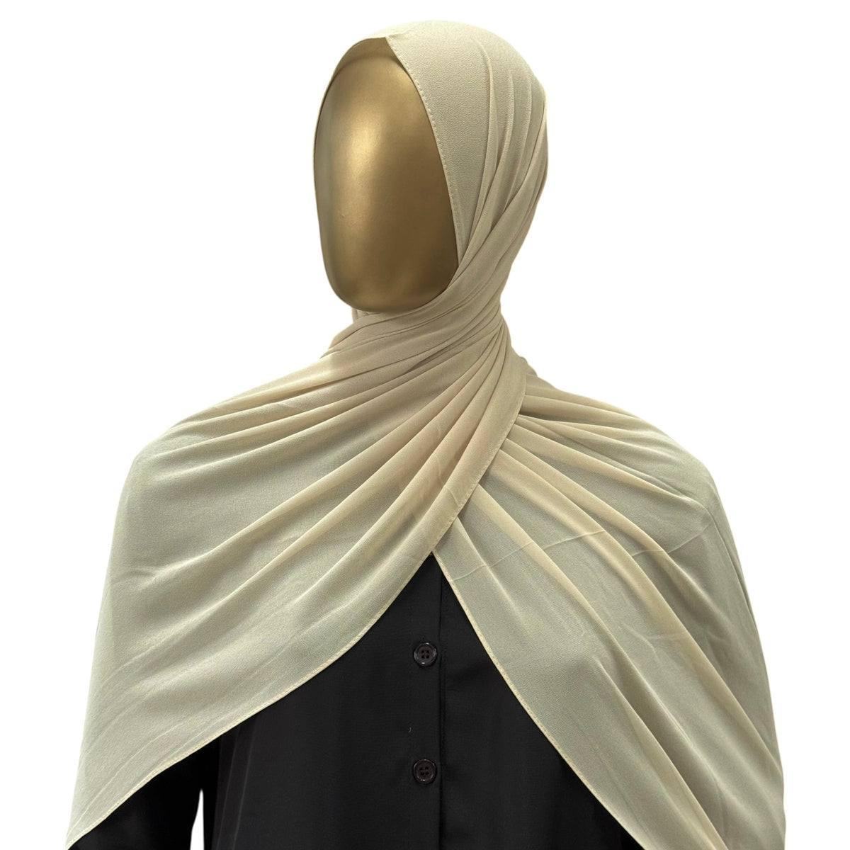 Malaysian Georgette ZR Hijab in camel color by RF Abayas, lightweight and flowy fabric for elegant modest styling.