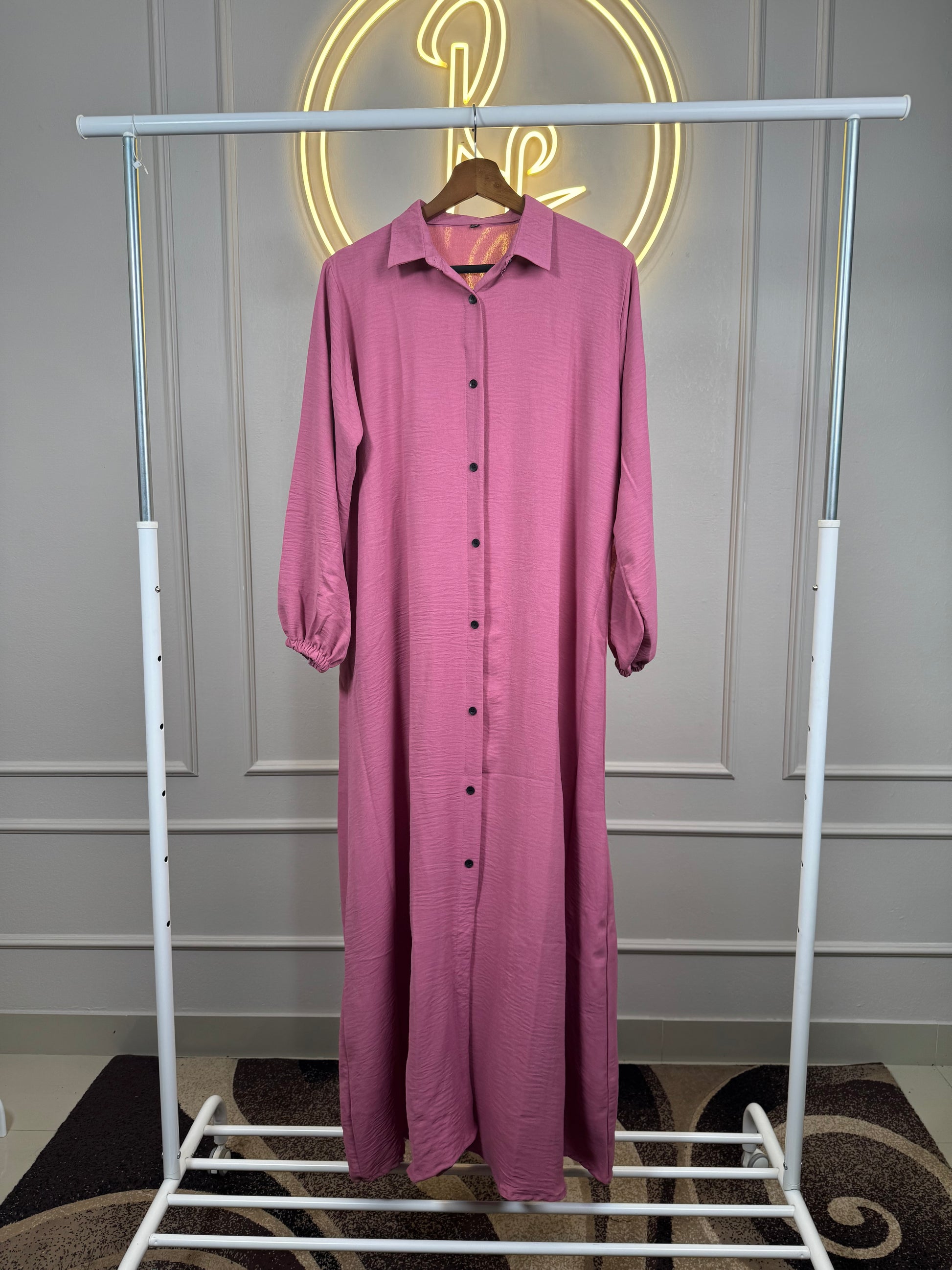 Maxi Dress in Imported CEY Crush Fabric - 56” Length - Charm Pink - RF Abayas