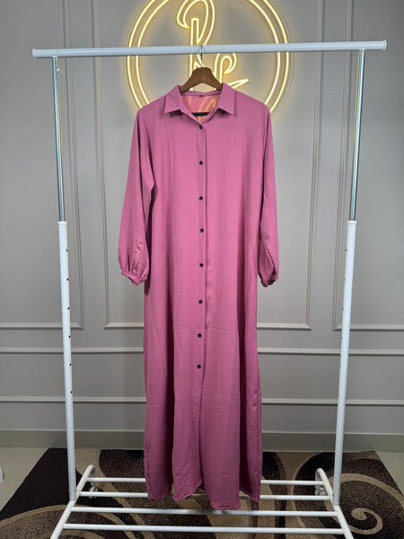 Maxi Dress in Imported CEY Crush Fabric - 56” Length - Charm Pink - RF Abayas