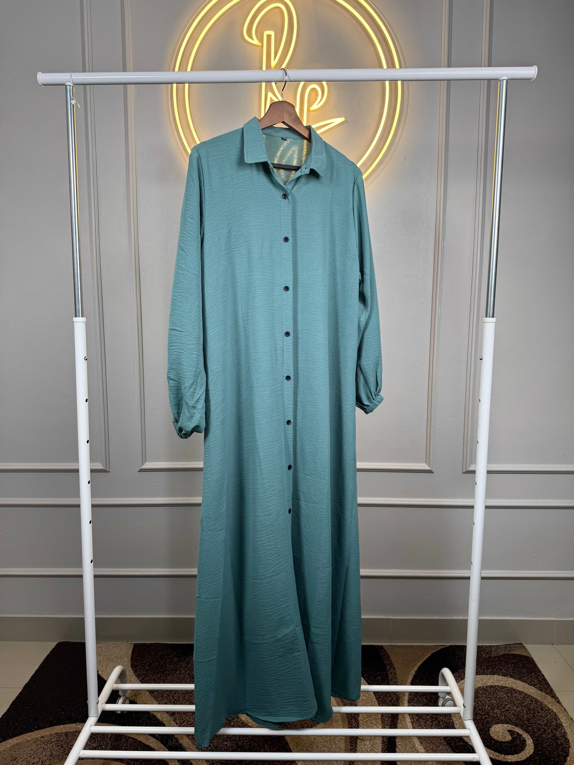 Maxi Dress in Imported CEY Crush Fabric – 56” Length - Teal - RF Abayas