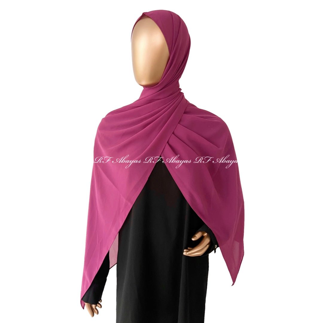 Slate-colored RF Abayas premium Malaysian Georgette hijab displayed in a close-up shot showing smooth, lightweight fabric with elegant drape.