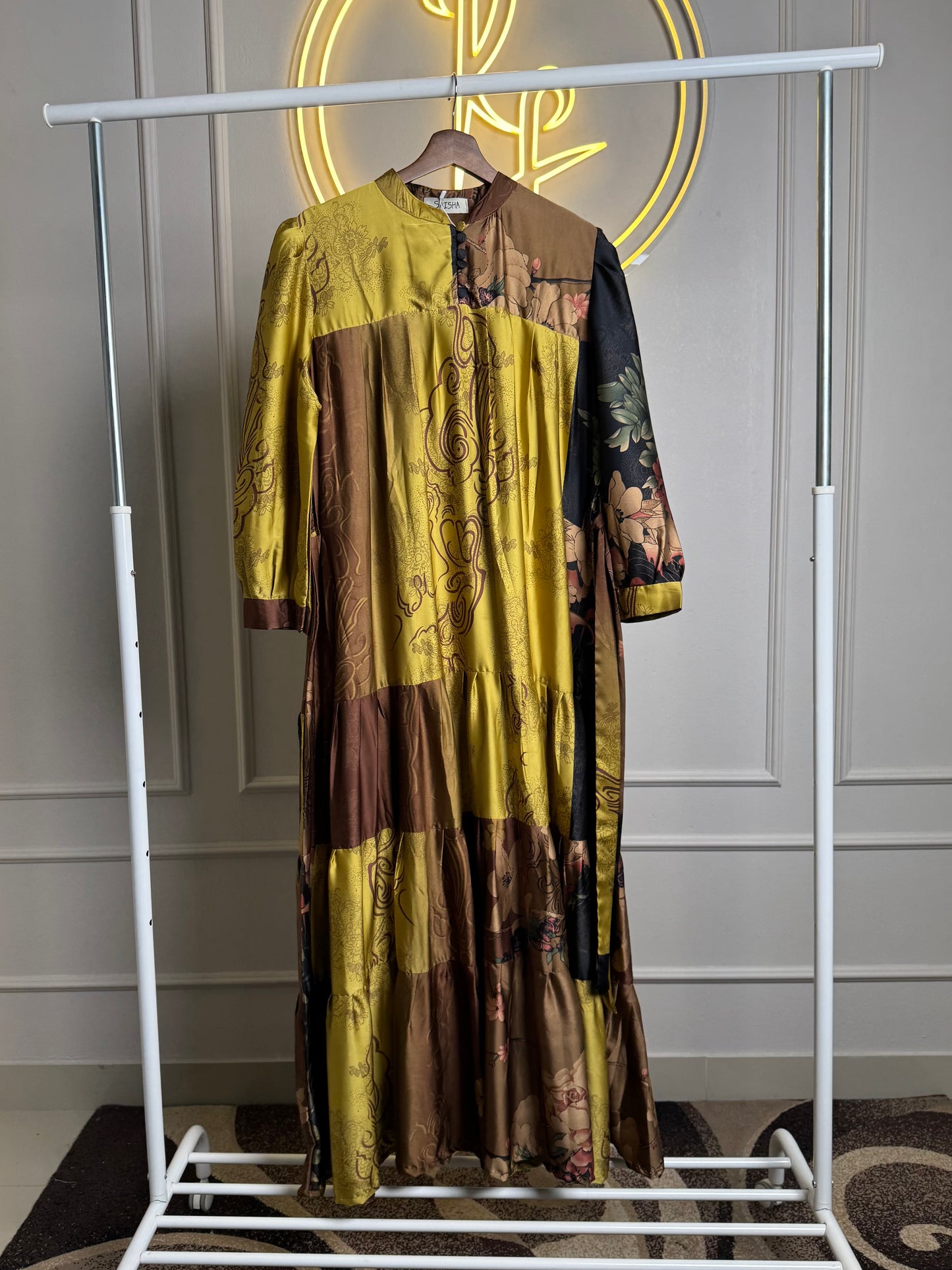 Satin Frilled Floral Maxi Gown – 56” Length (XXL Size) - RF Abayas