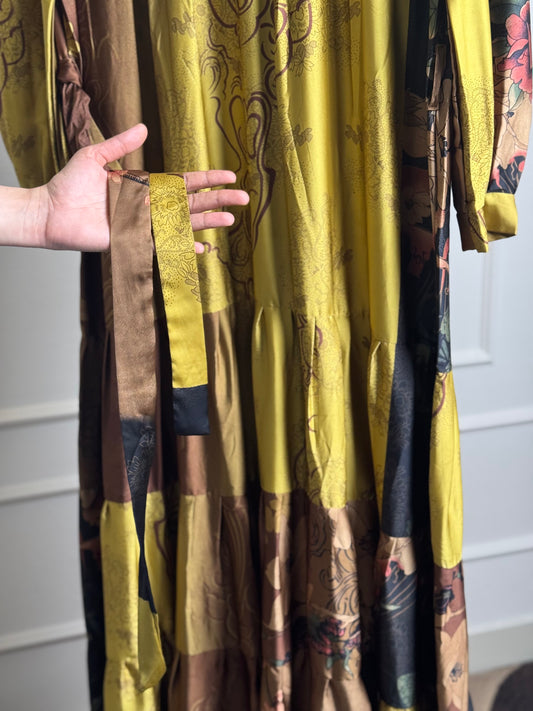 Satin Frilled Floral Maxi Gown – 56” Length (XXL Size) - RF Abayas