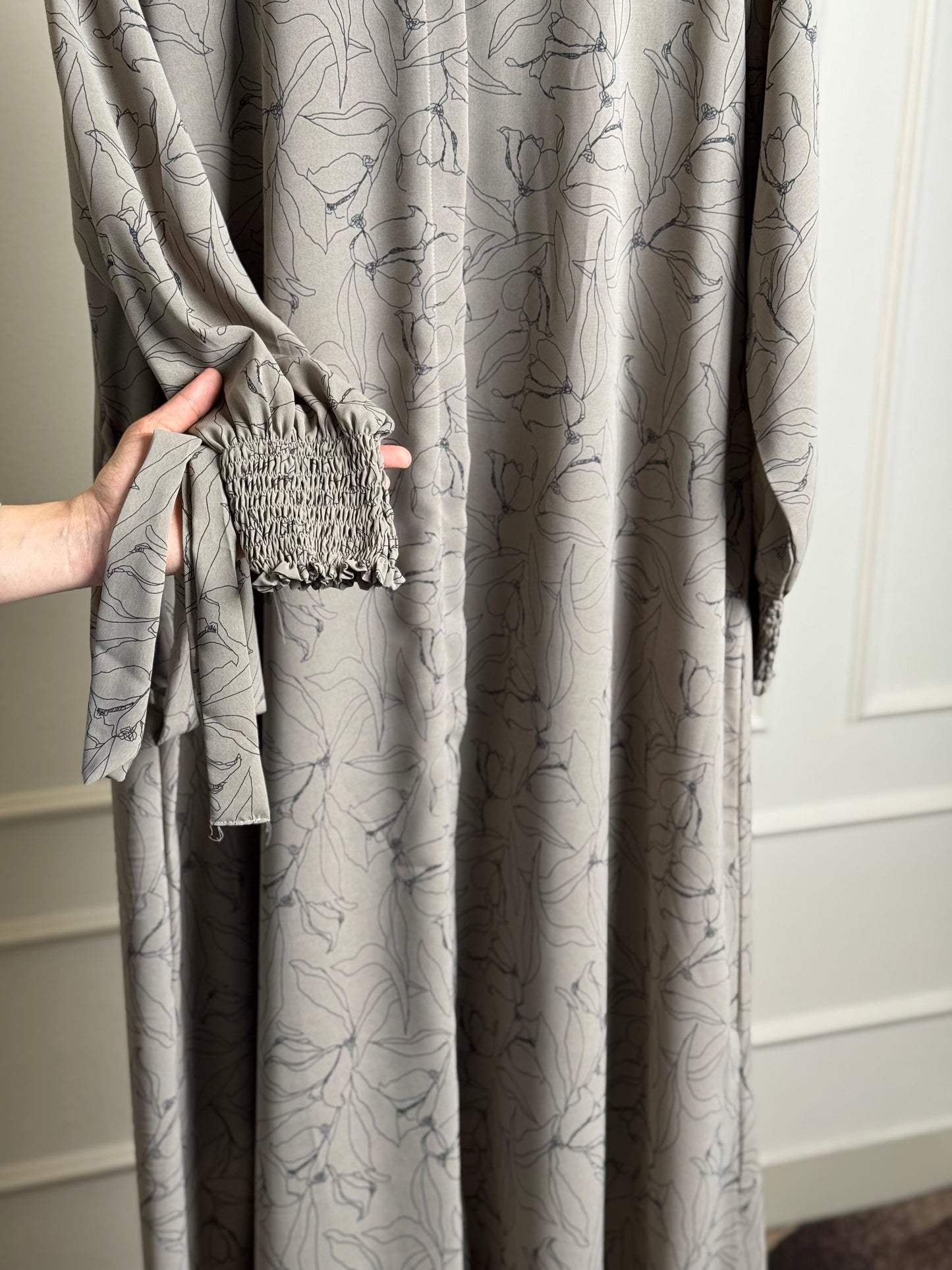 Taupe Printed Maxi Gown with Chinese Neck - 56” Length ( 3XL & 2 XL ) - RF Abayas