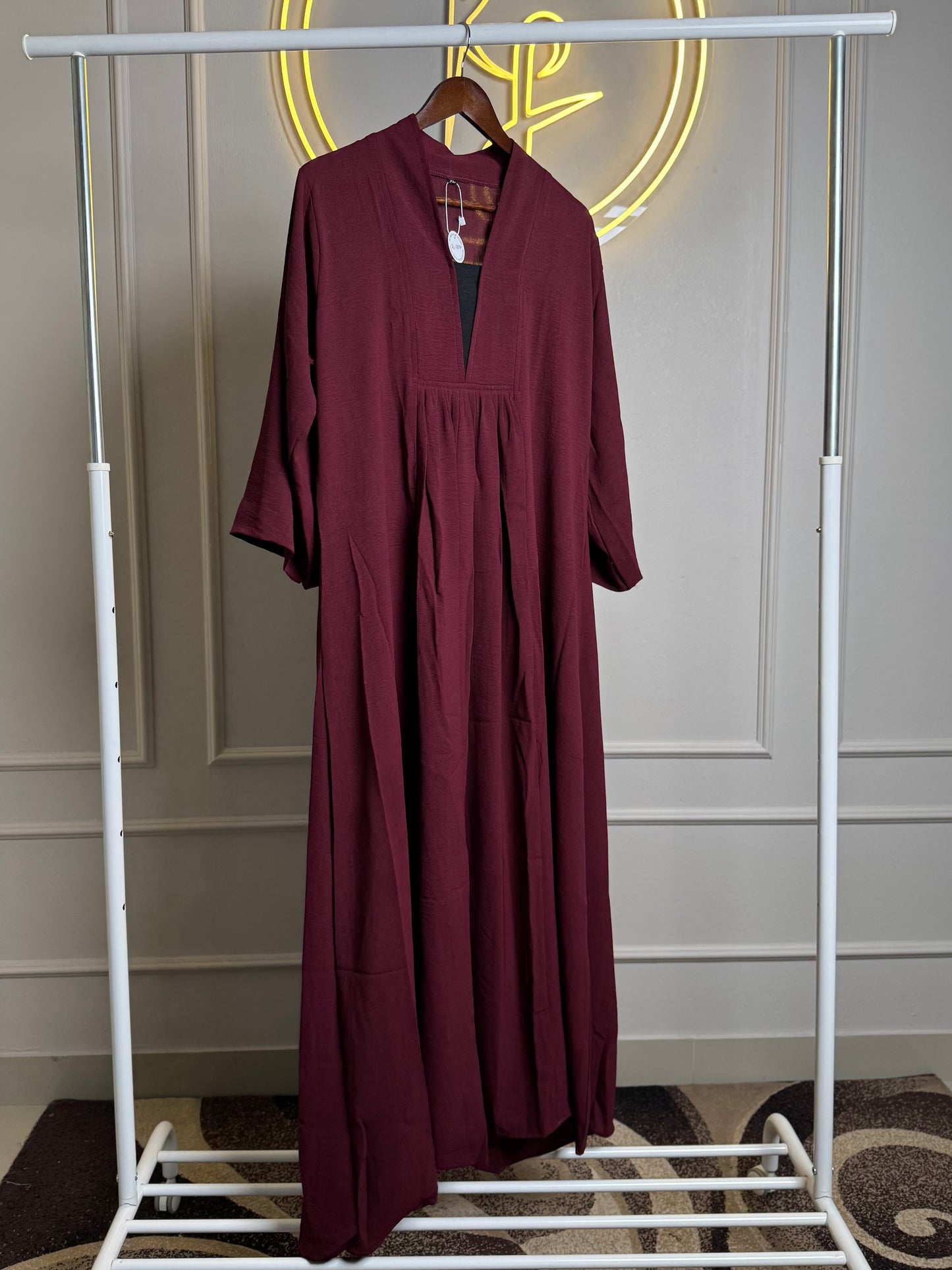 V-Neck CEY Fabric Maxi Dress - 54” Length , XL & XXL Size - Burgandy - RF Abayas