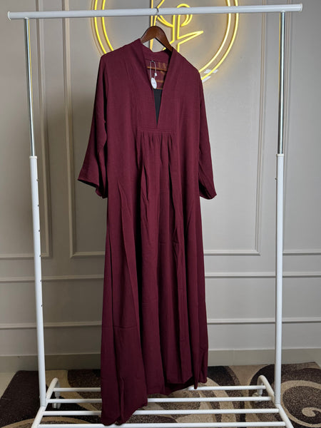 V-Neck CEY Fabric Maxi Dress - 54” Length , XL & XXL Size - Burgandy - RF Abayas