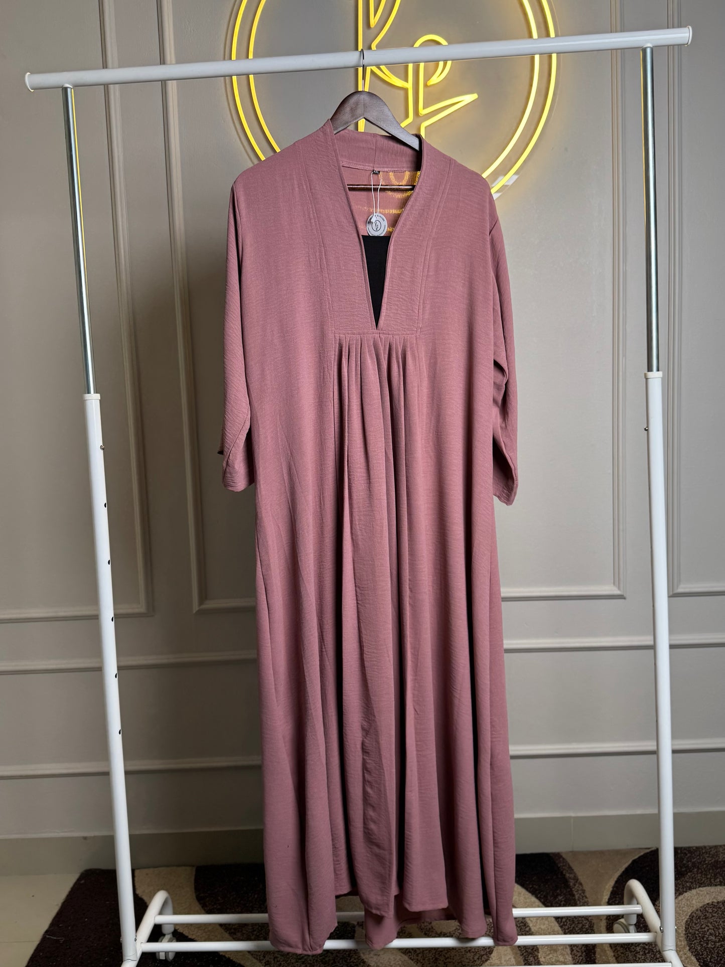 V-Neck CEY Fabric Maxi Dress - 54” Length- XL & XXL Size - Dusty Rose - RF Abayas