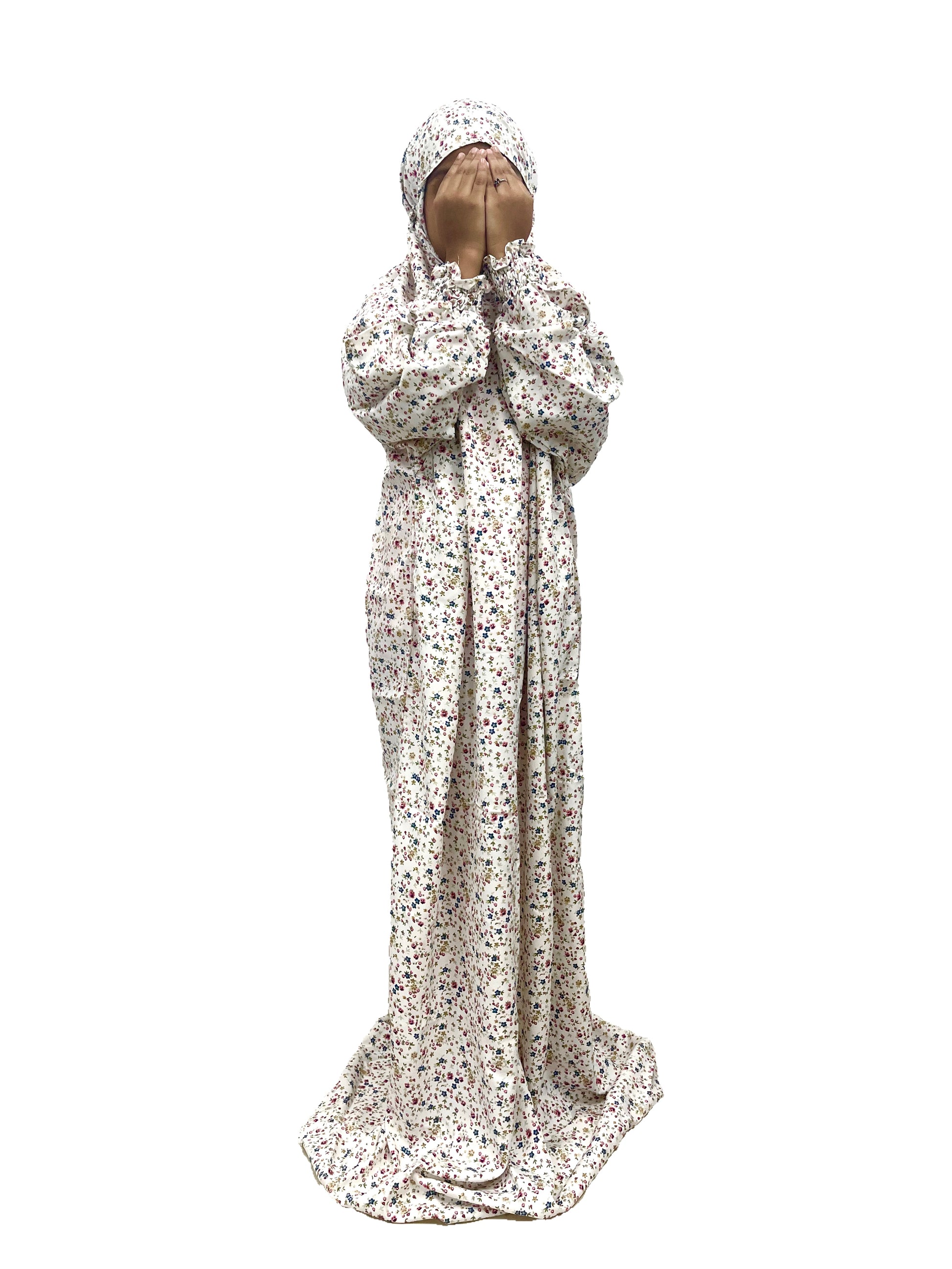 White Floral Kids Prayer Dress - RF Abayas