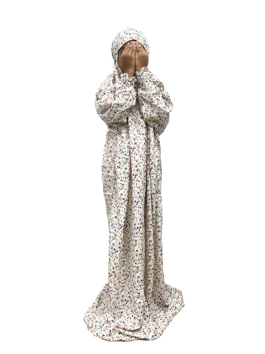 White Floral Kids Prayer Dress - RF Abayas