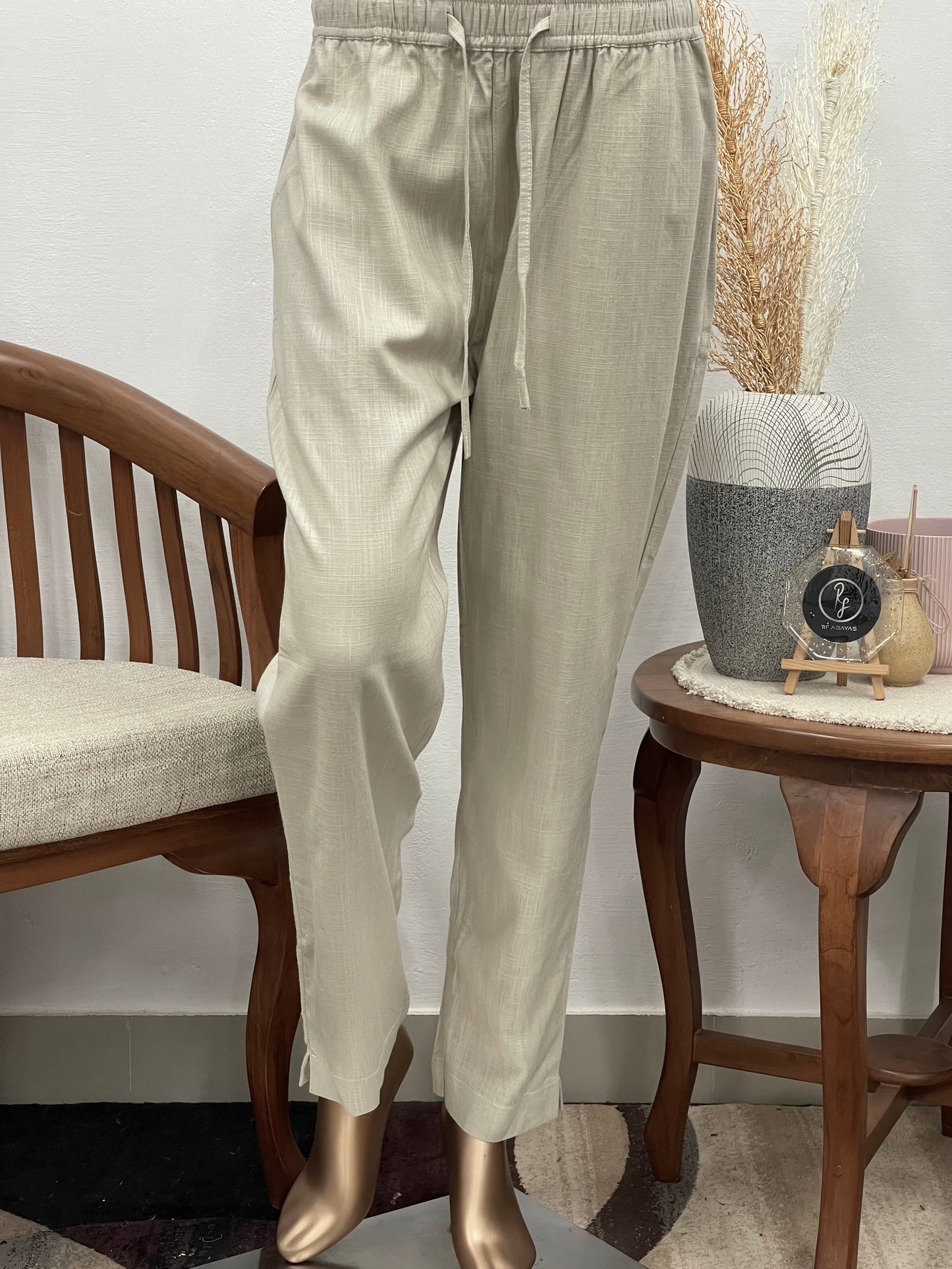 Women’s Linen Cotton Pants(Cream) - RF Abayas