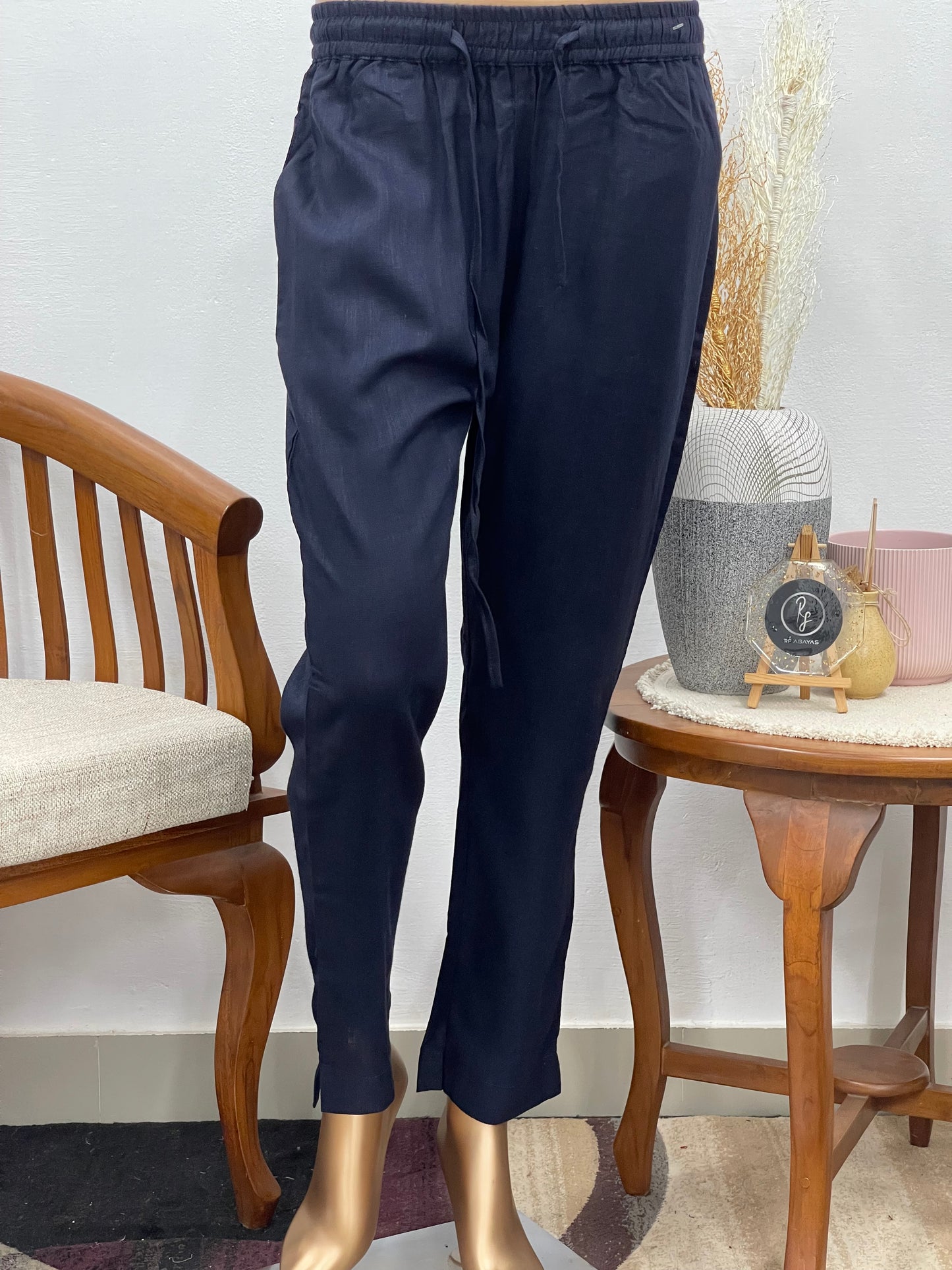 Women’s Linen Cotton Pants(Navy Blue) - RF Abayas