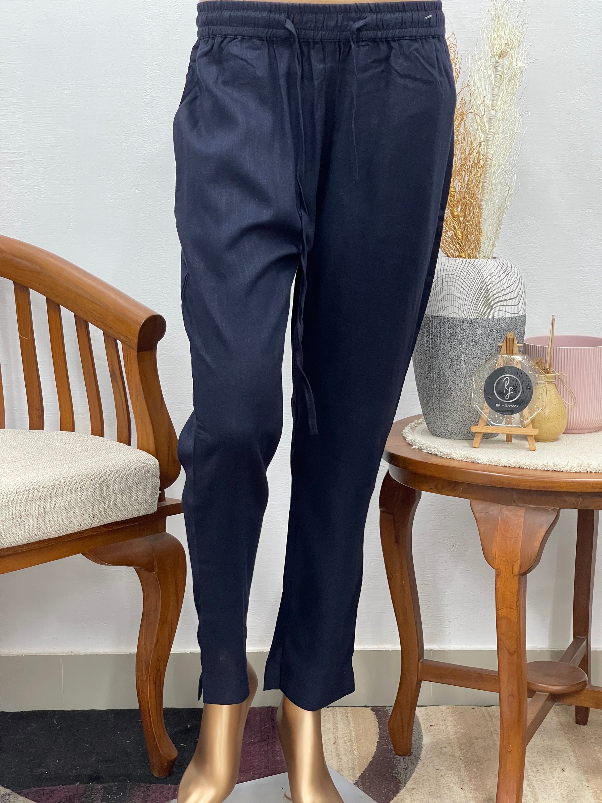 Women’s Linen Cotton Pants(Navy Blue) - RF Abayas