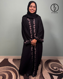 Zoom Abaya with Dusty Pink Leaf Embroidery - RF Abayas