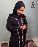Zoom Abaya with Dusty Pink Leaf Embroidery - RF Abayas